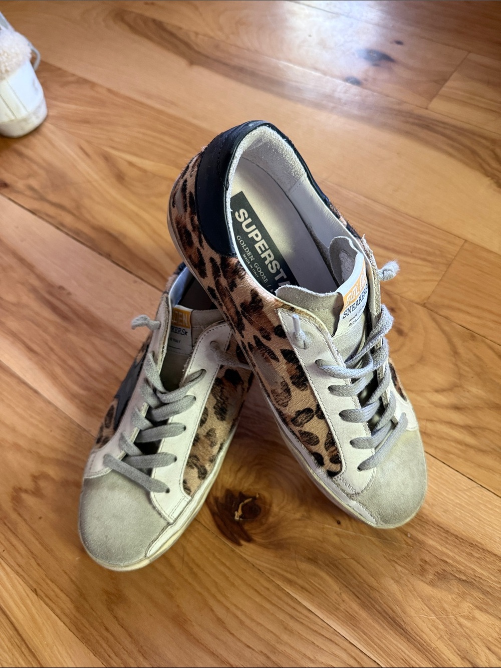 Golden Goose Super-Star Leopard Print Sneakers in Beige and Black